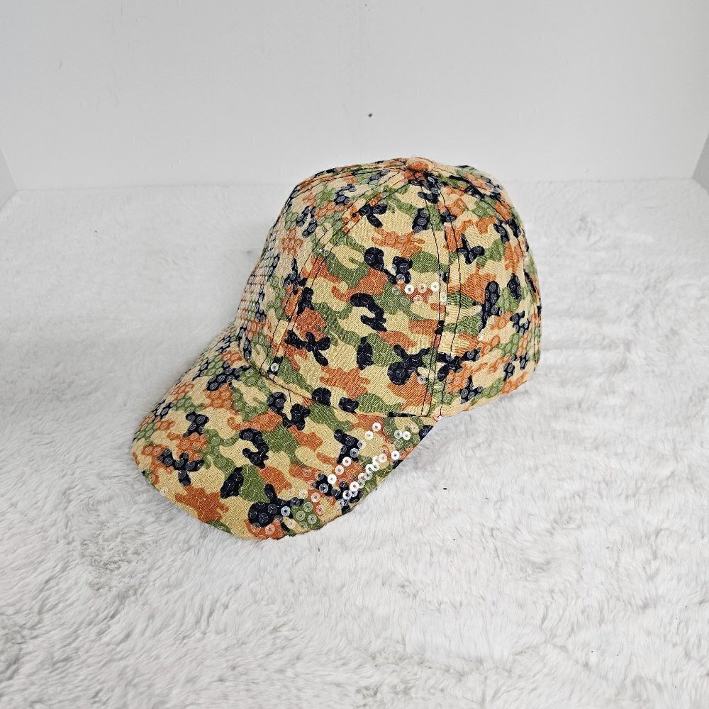 Unbranded Orange Green Camo Sequin Military Baseball Cap